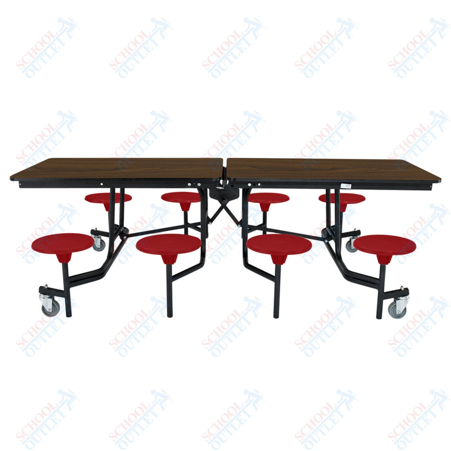 NPS Mobile Cafeteria Table - 30" W x 8' L - 8 Stools - MDF Core - Protect Edge - Chrome Frame