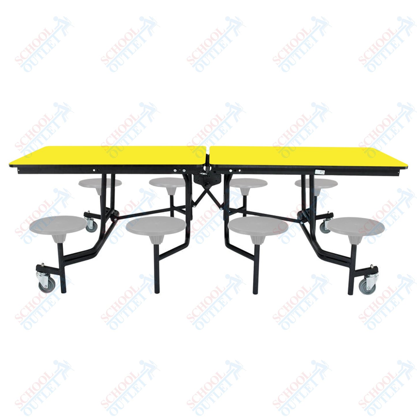 NPS Mobile Cafeteria Table - 30" W x 8' L - 8 Stools - MDF Core - Protect Edge - Chrome Frame