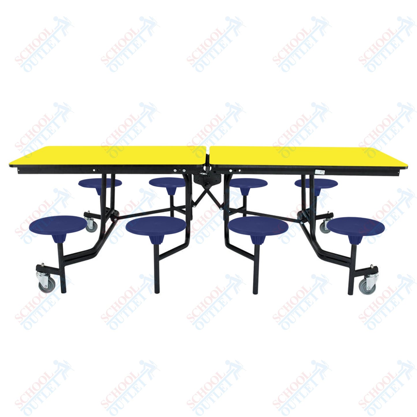 NPS Mobile Cafeteria Table - 30" W x 8' L - 8 Stools - MDF Core - Protect Edge - Chrome Frame