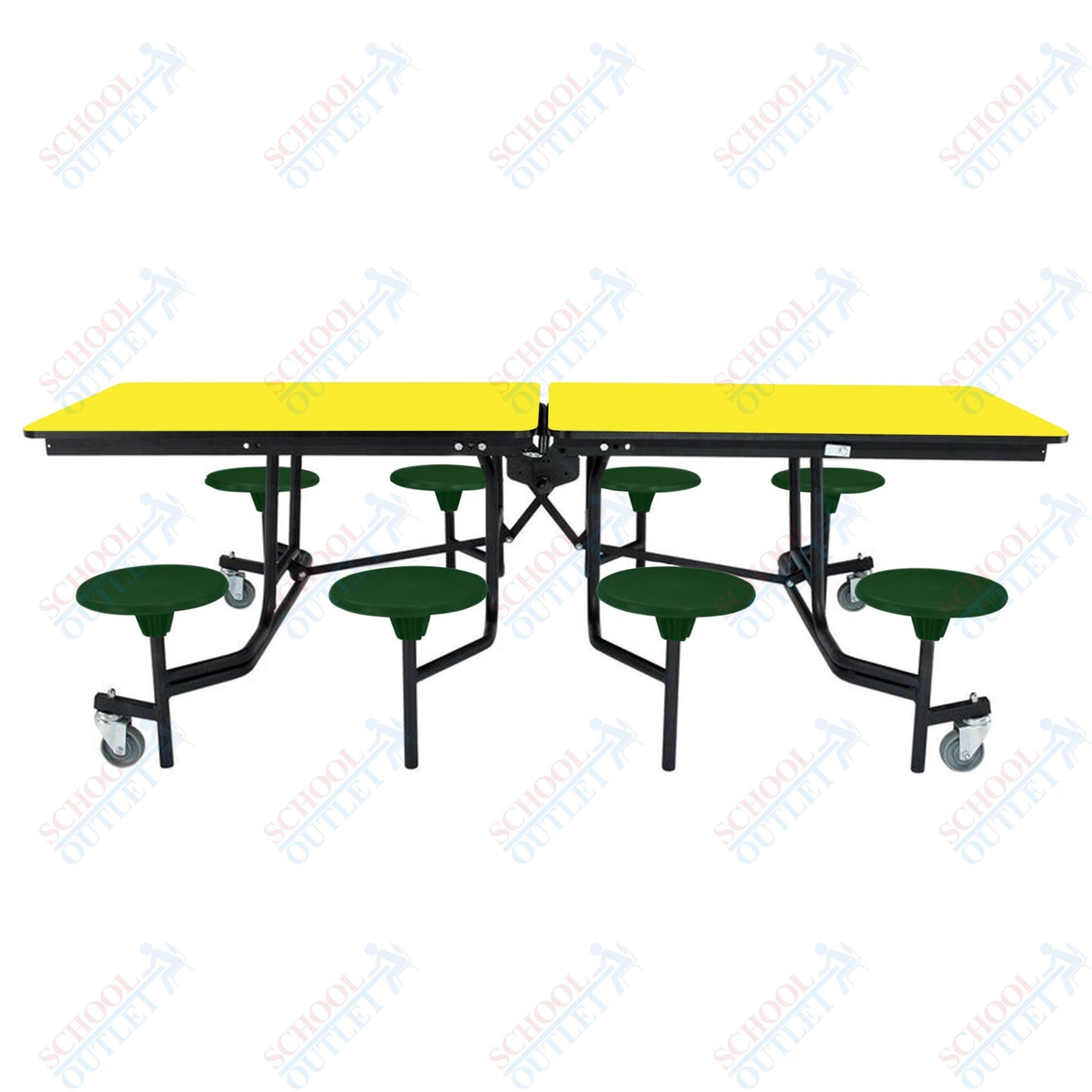 NPS Mobile Cafeteria Table - 30" W x 8' L - 8 Stools - MDF Core - Protect Edge - Chrome Frame