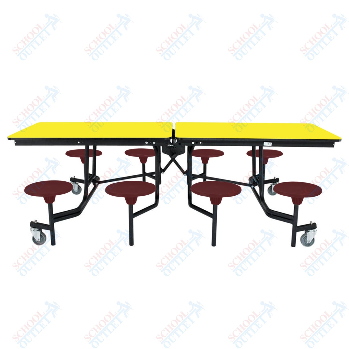 NPS Mobile Cafeteria Table - 30" W x 8' L - 8 Stools - MDF Core - Protect Edge - Chrome Frame