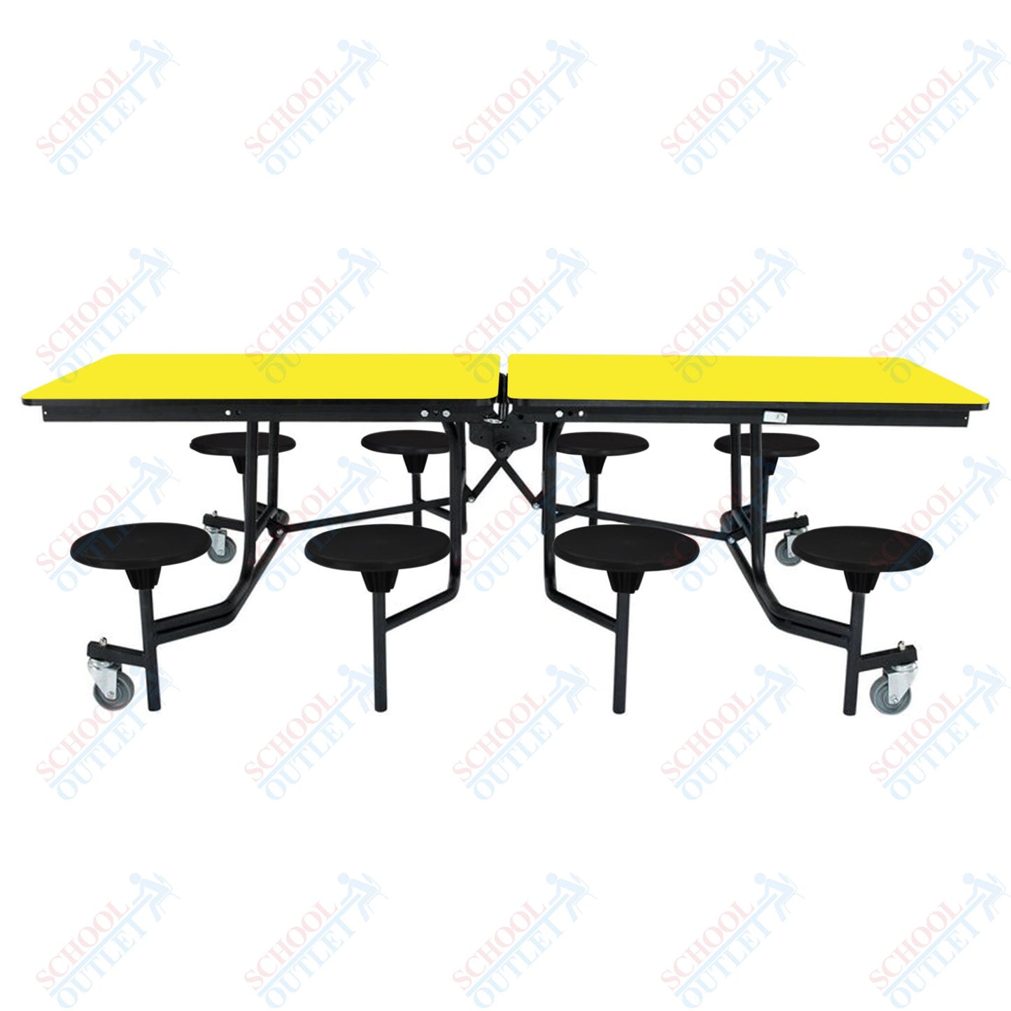 NPS Mobile Cafeteria Table - 30" W x 8' L - 8 Stools - MDF Core - Protect Edge - Chrome Frame