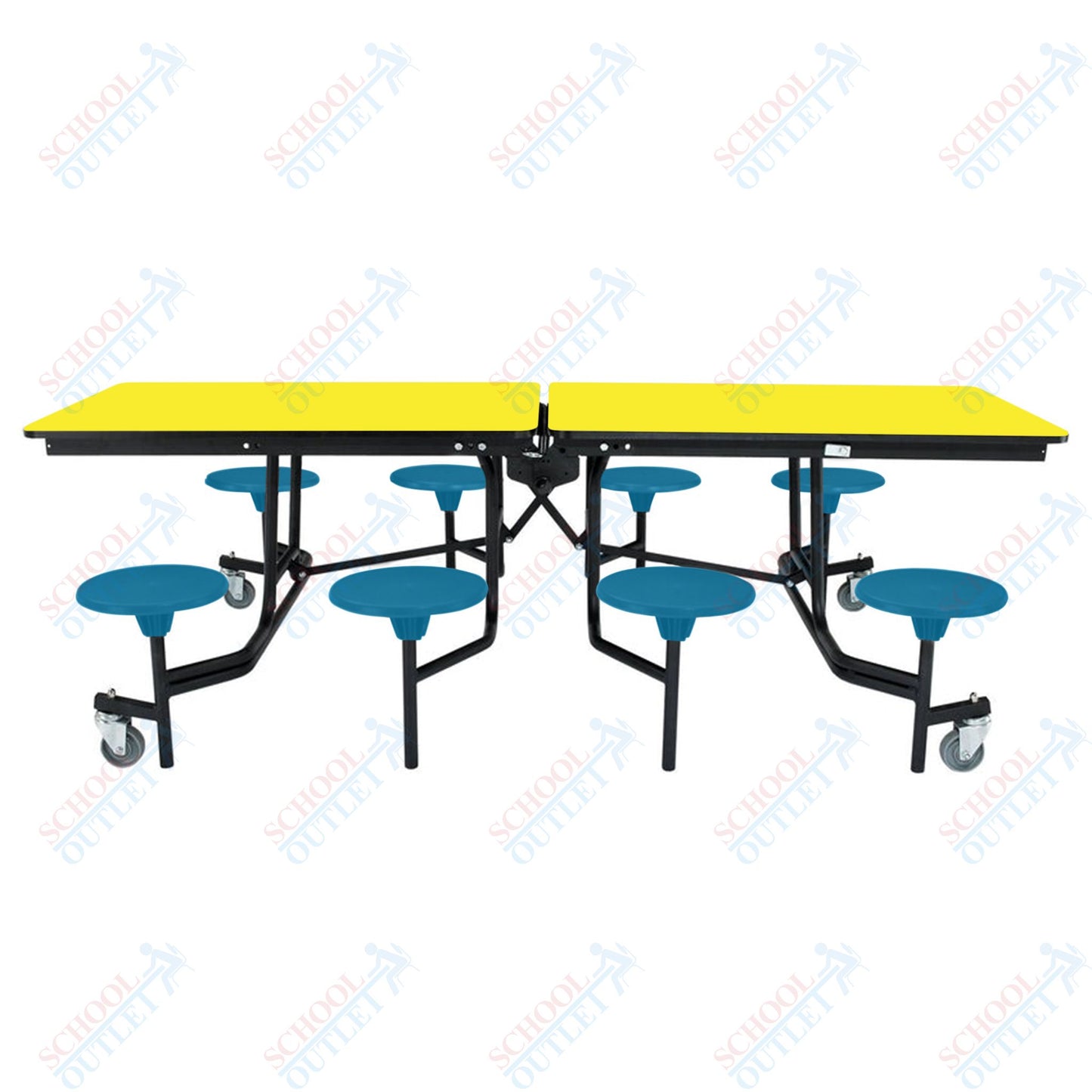 NPS Mobile Cafeteria Table - 30" W x 8' L - 8 Stools - MDF Core - Protect Edge - Chrome Frame