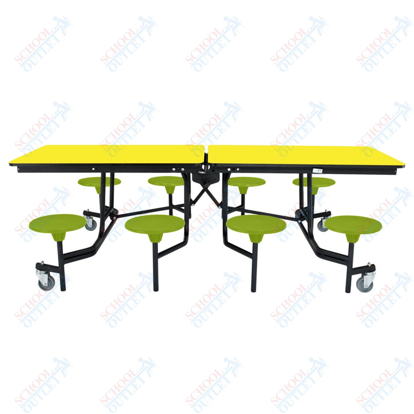 NPS Mobile Cafeteria Table - 30" W x 8' L - 8 Stools - MDF Core - Protect Edge - Chrome Frame