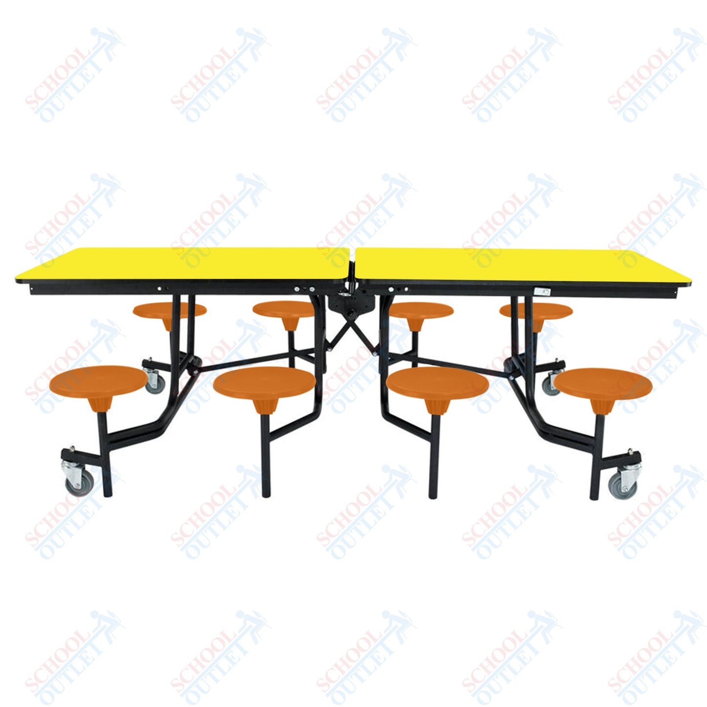 NPS Mobile Cafeteria Table - 30" W x 8' L - 8 Stools - MDF Core - Protect Edge - Chrome Frame