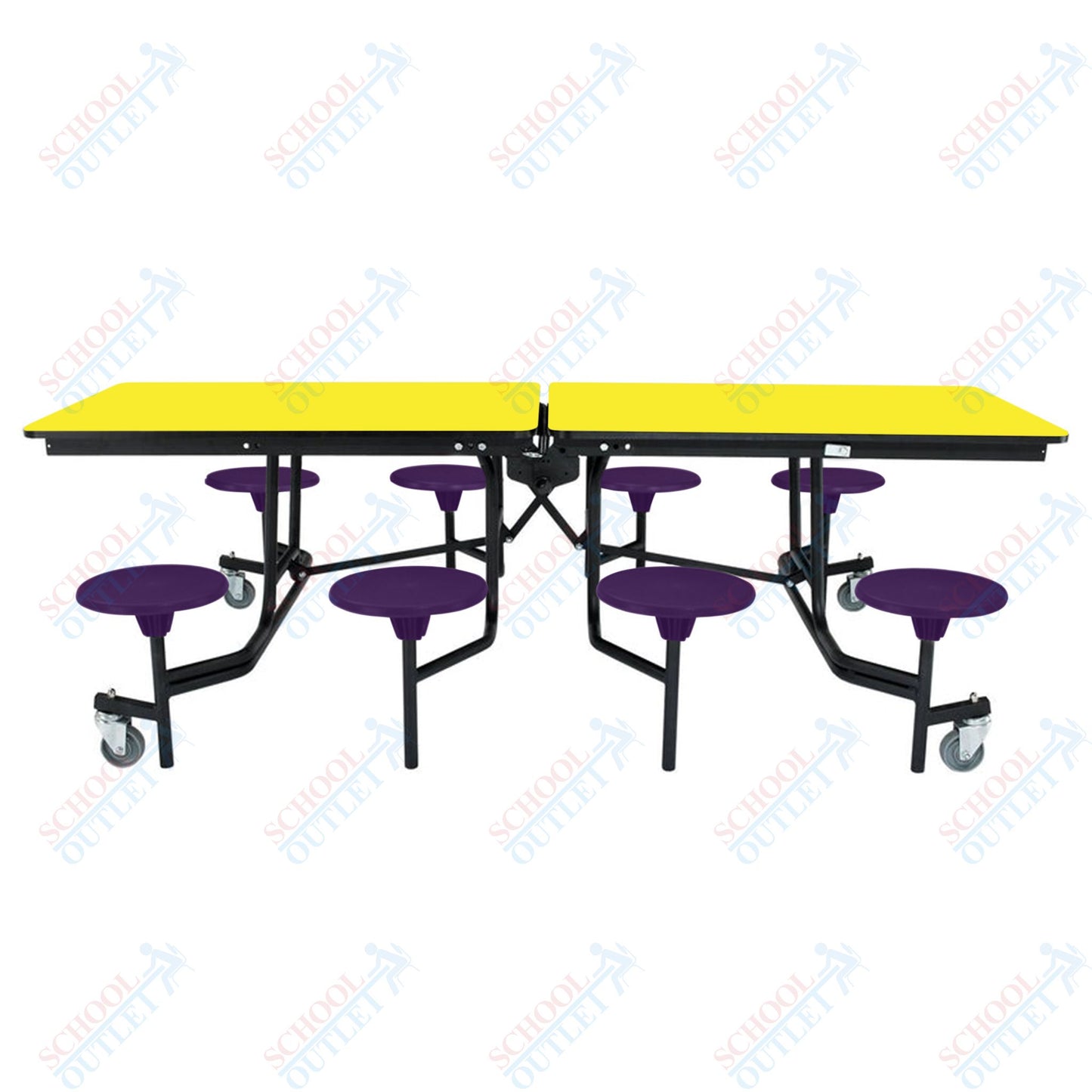 NPS Mobile Cafeteria Table - 30" W x 8' L - 8 Stools - MDF Core - Protect Edge - Chrome Frame