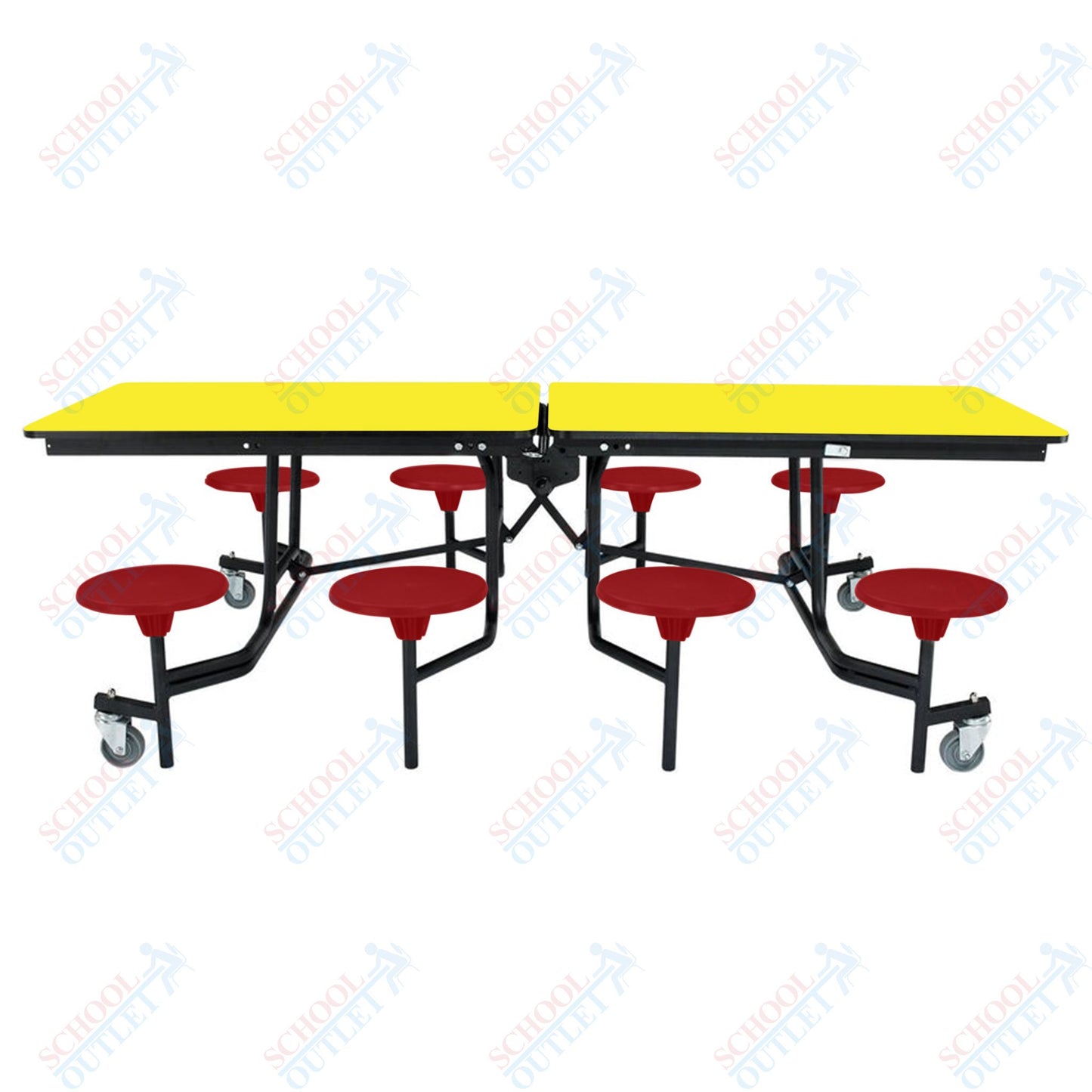 NPS Mobile Cafeteria Table - 30" W x 8' L - 8 Stools - MDF Core - Protect Edge - Chrome Frame