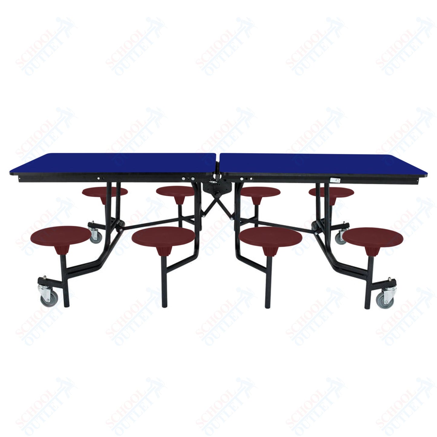 NPS Mobile Cafeteria Table - 30" W x 8' L - 8 Stools - Plywood Core - T-Molding Edge - Black Powdercoated Frame