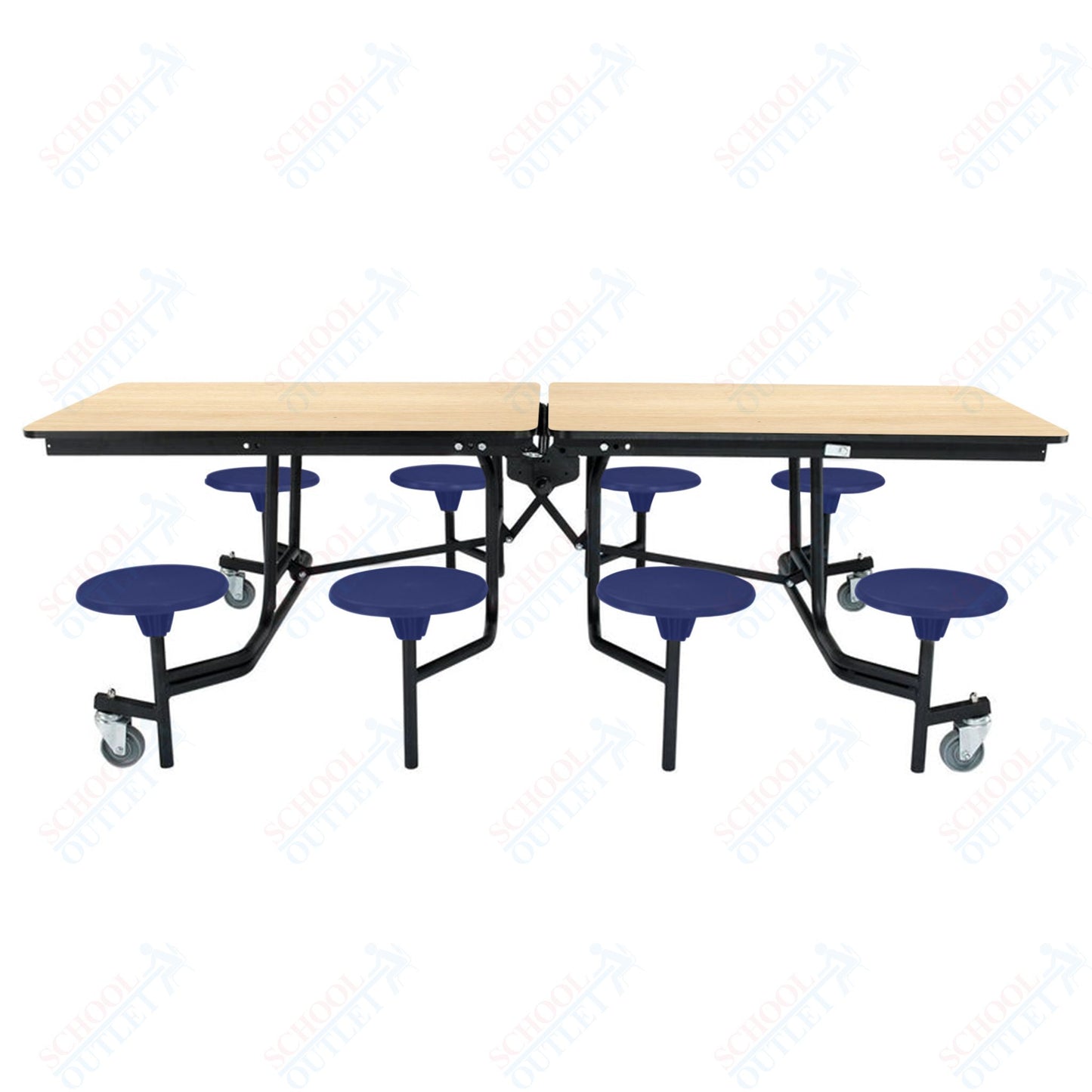 NPS Mobile Cafeteria Table - 30" W x 8' L - 8 Stools - Plywood Core - T-Molding Edge - Black Powdercoated Frame