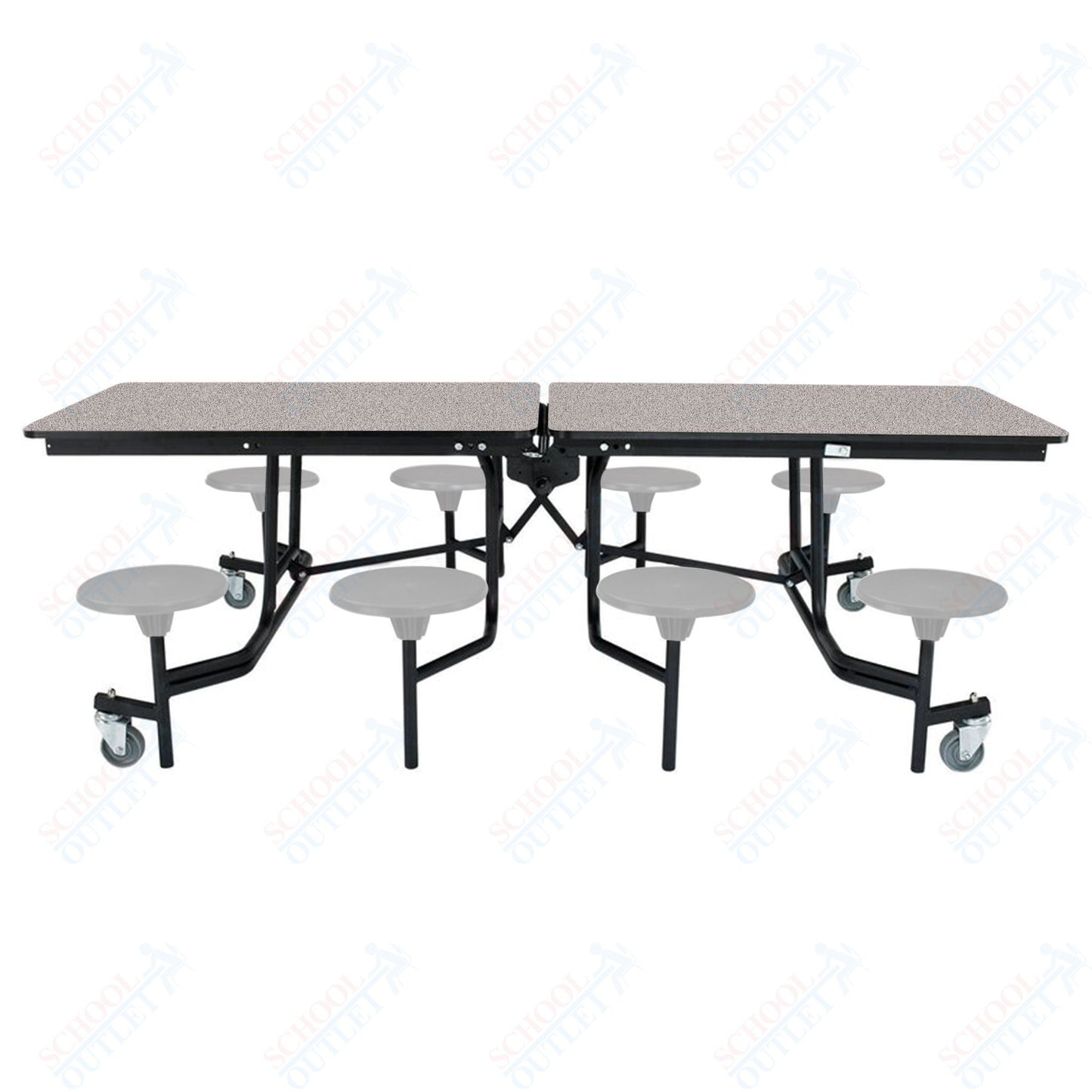 NPS Mobile Cafeteria Table - 30" W x 8' L - 8 Stools - Plywood Core - T-Molding Edge - Black Powdercoated Frame