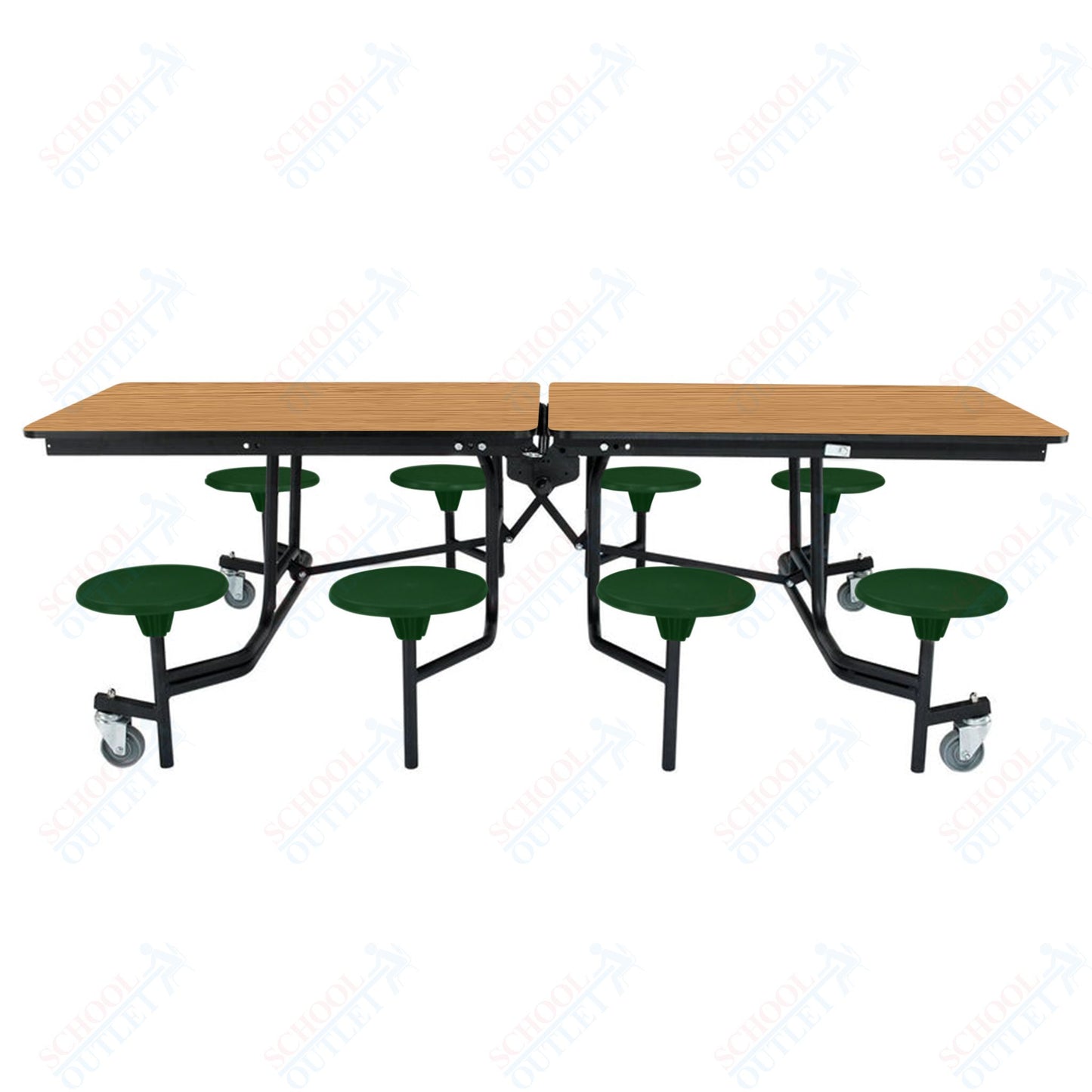 NPS Mobile Cafeteria Table - 30" W x 8' L - 8 Stools - Plywood Core - T-Molding Edge - Black Powdercoated Frame