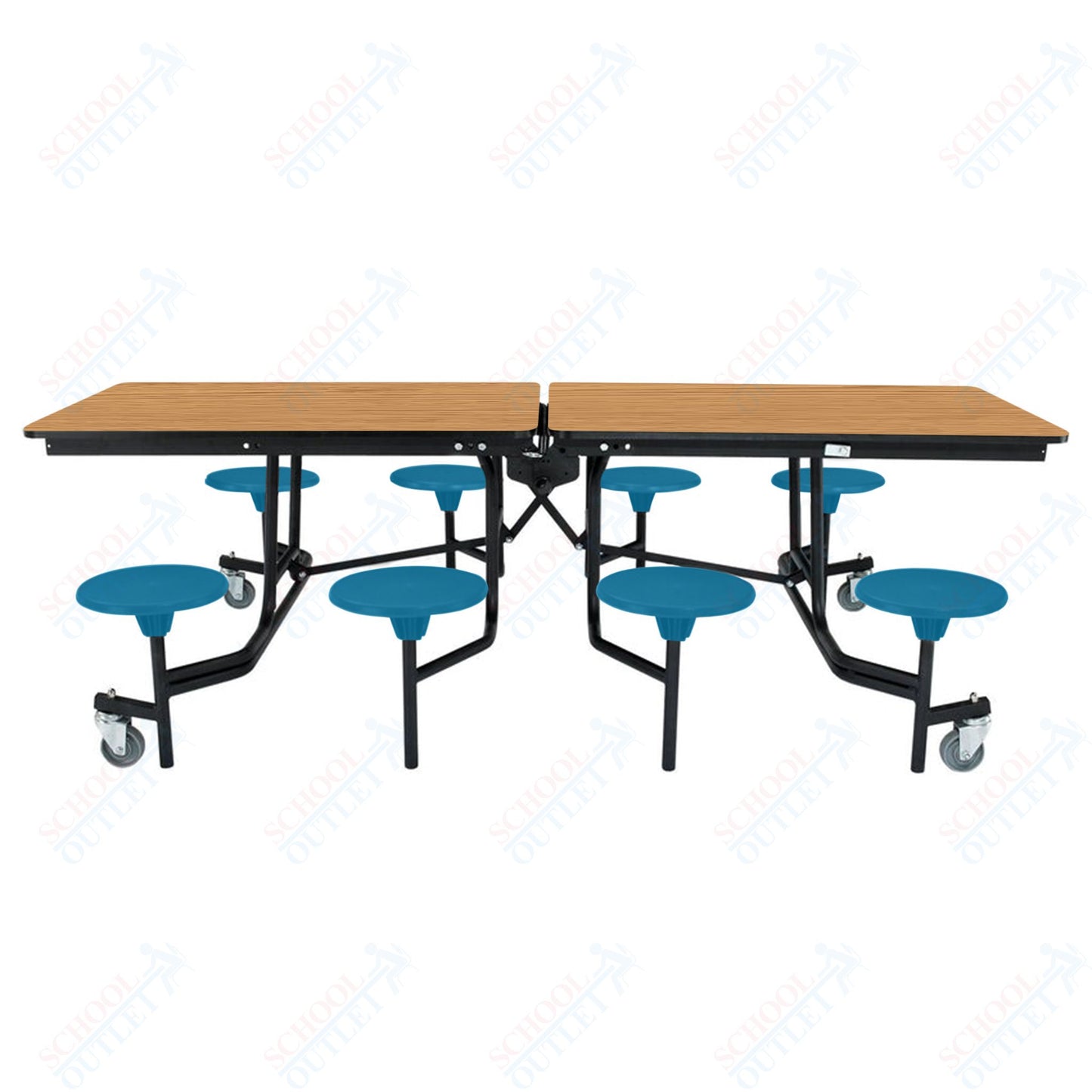 NPS Mobile Cafeteria Table - 30" W x 8' L - 8 Stools - Plywood Core - T-Molding Edge - Black Powdercoated Frame