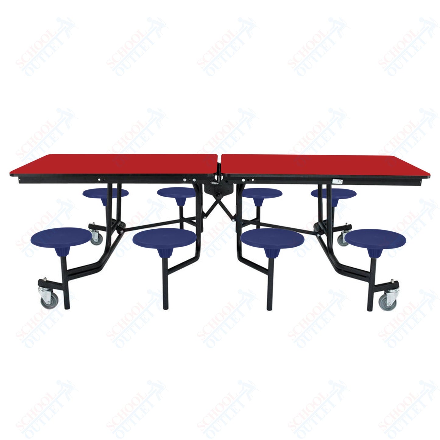NPS Mobile Cafeteria Table - 30" W x 8' L - 8 Stools - Plywood Core - T-Molding Edge - Black Powdercoated Frame