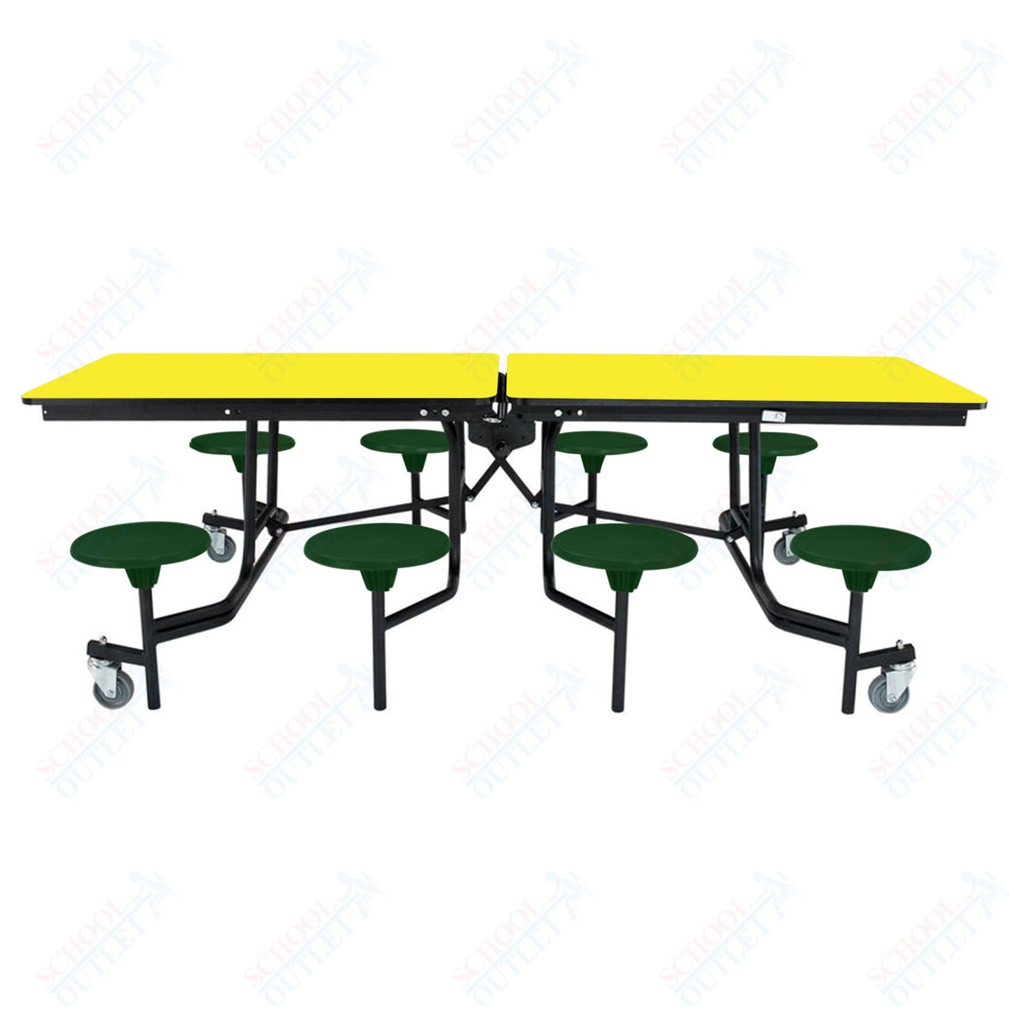 NPS Mobile Cafeteria Table - 30" W x 8' L - 8 Stools - Plywood Core - T-Molding Edge - Black Powdercoated Frame