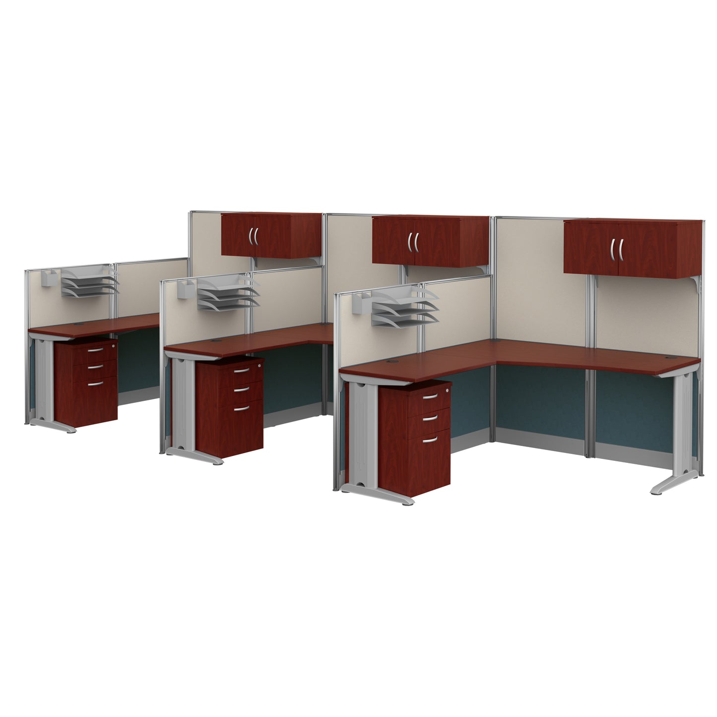 Regency Instant Office 3 Person F-Shaped Cubicle Panel Workstation with Storage 193"W x 33"D x 63"H (REG-OIAH006XX)