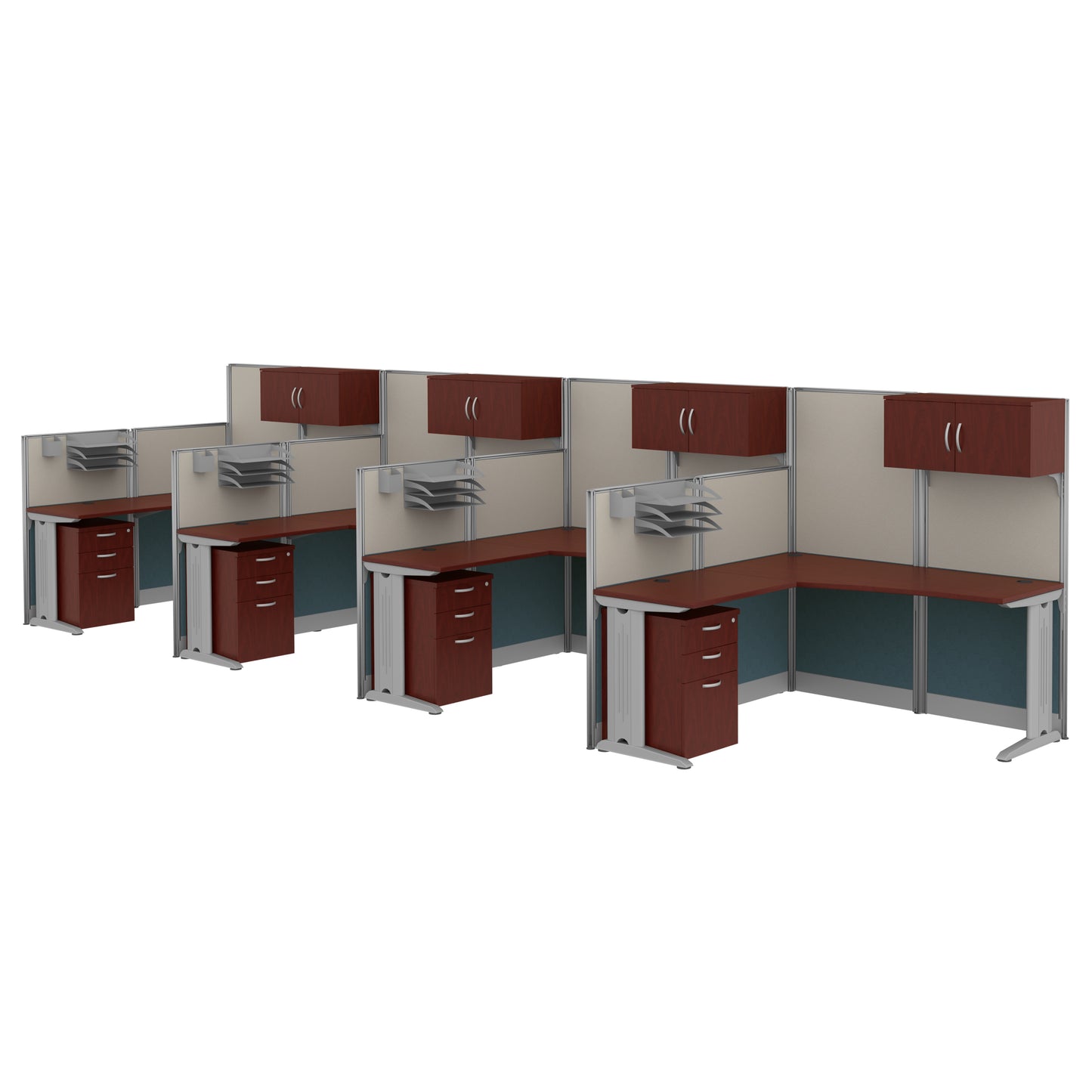 Regency Instant Office 4 Person F-Shaped Cubicle Panel Workstation with Storage 257"W x 33"D x 63"H (REG-OIAH007XX)