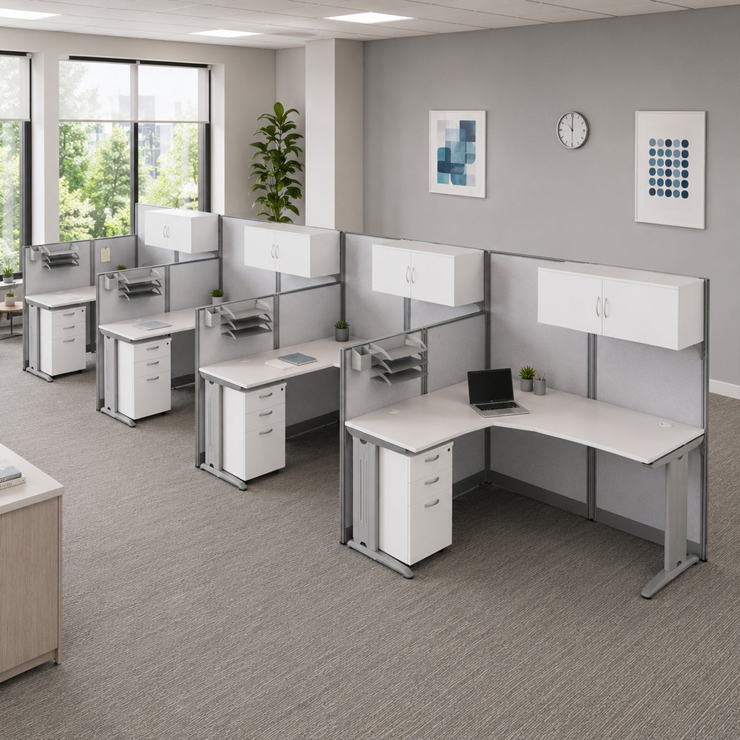 Regency Instant Office 4 Person F-Shaped Cubicle Panel Workstation with Storage 257"W x 33"D x 63"H (REG-OIAH007XX)