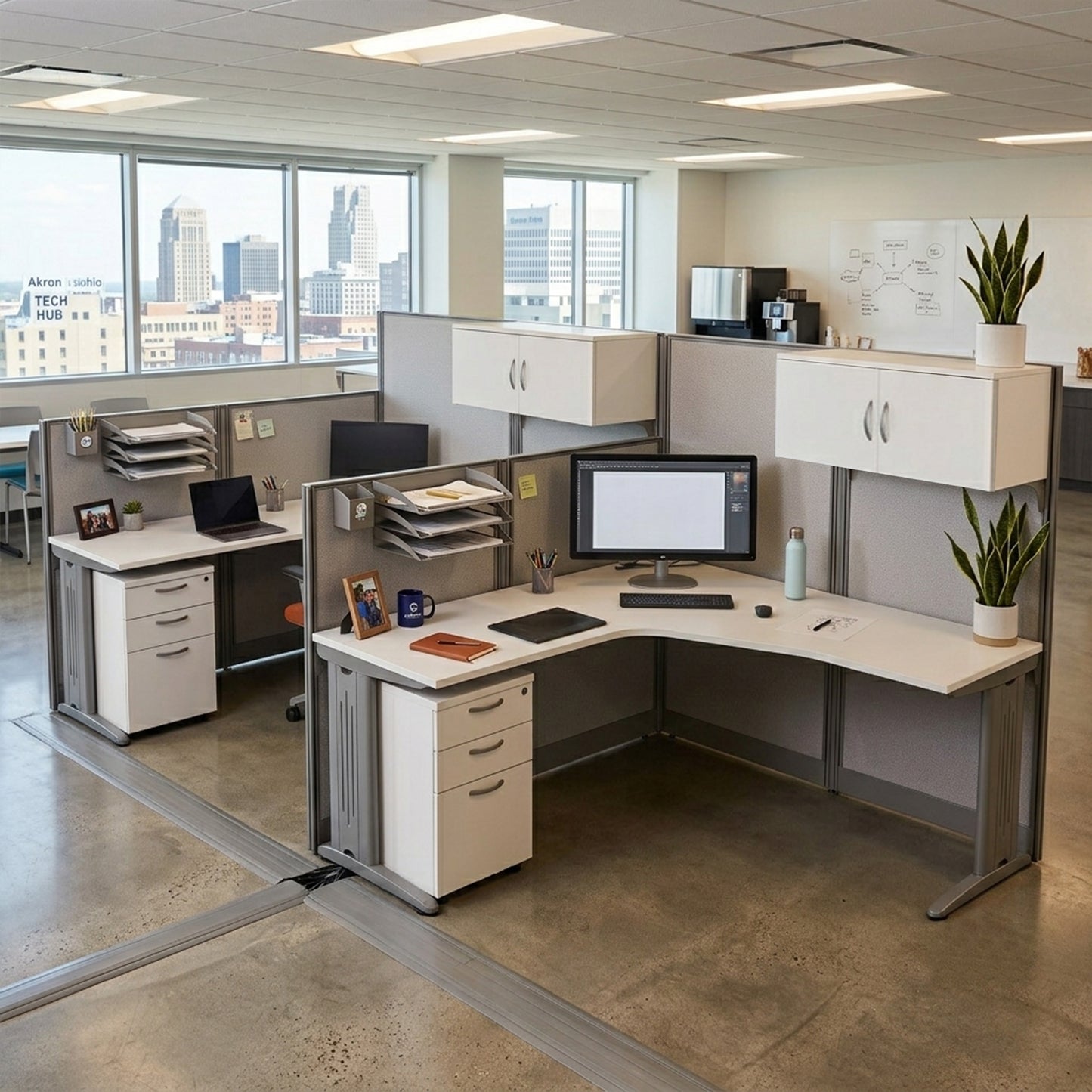 Regency Instant Office 2 Person F-Shaped Cubicle Panel Workstation with Storage 129"W x 33"D x 63"H (REG-OIAH008XX)