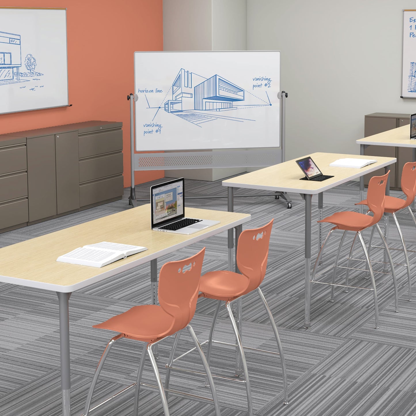 MooreCo 669RH-DD Platinum Mobile Reversible Porcelain Steel Magnetic Whiteboard Easel - Panel Size 48"H x 96"W (MOR-669RH-DD)