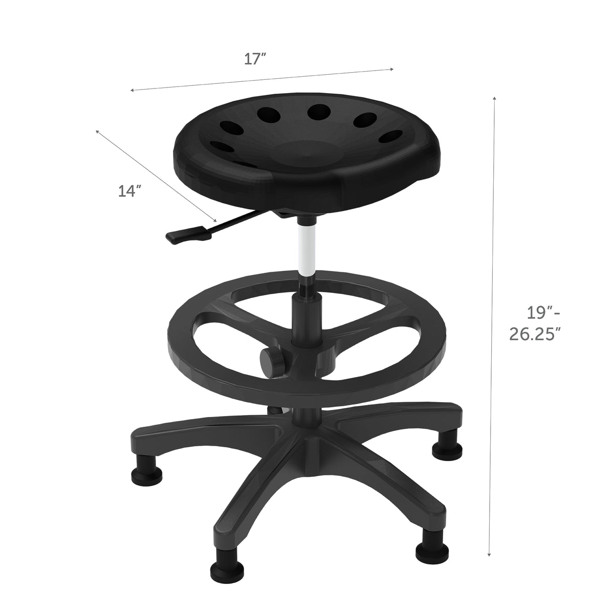 Diversified Woodcrafts Tractor Stool Ergonomic Chemical-Resistant Standing Height Lab Seated 23"-33"H (DIV-SE-TR2M)