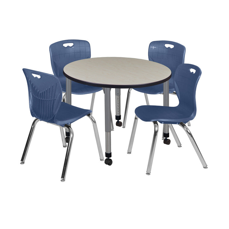 Regency Kee 36 in. Round Adjustable Classroom Table & 4 Andy 18 in. Stack Chairs - SchoolOutlet