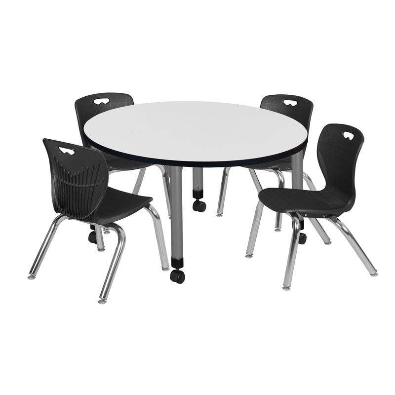 Regency Kee 36 in. Round Adjustable Classroom Table & 4 Andy 12 in. Stack Chairs - SchoolOutlet