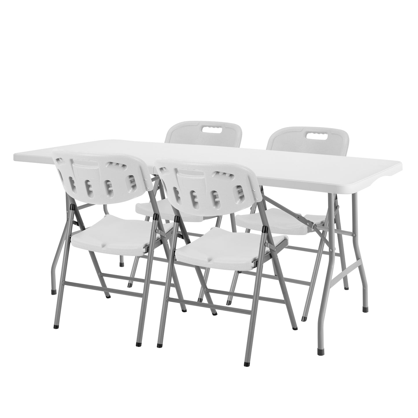 Regency Trestle 5 ft Folding Table and 4 Chairs Set 60"W x 27.5"D x 29"H (REG-TBM6029WH42WH)