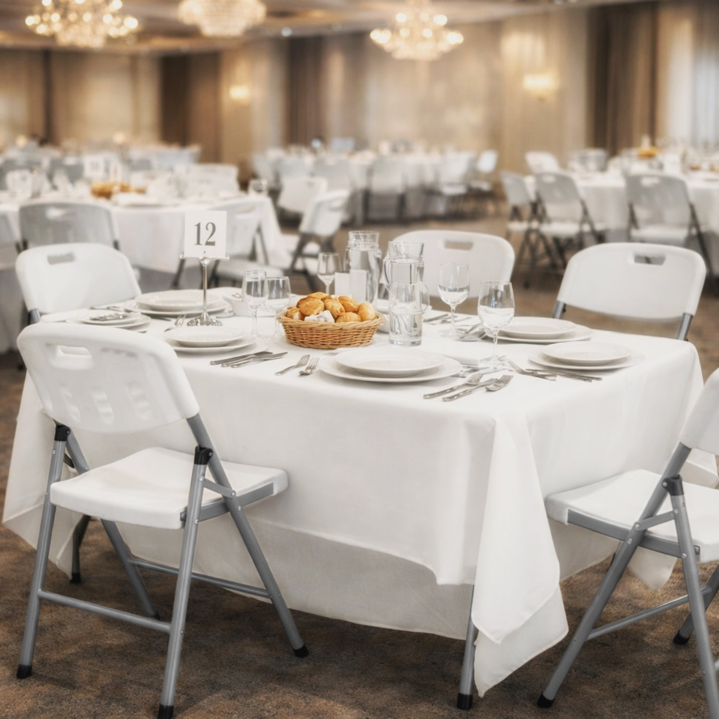 Regency Trestle 5 ft Folding Table and 4 Chairs Set 60"W x 27.5"D x 29"H (REG-TBM6029WH42WH)