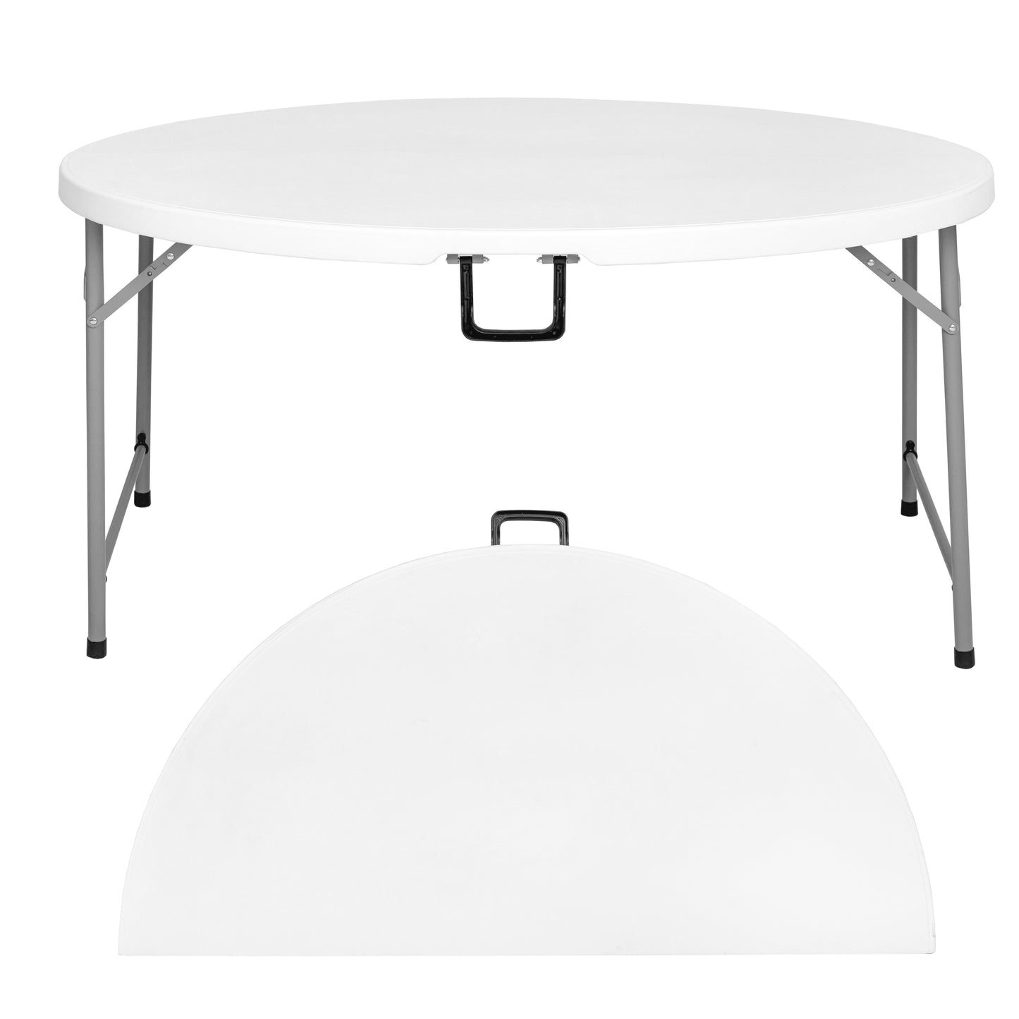 Regency Trestle 6 ft Round Folding Table and 6 Chairs Set 72"W x 72"D x 29"H (REG-TBM72RNDWH42WH)