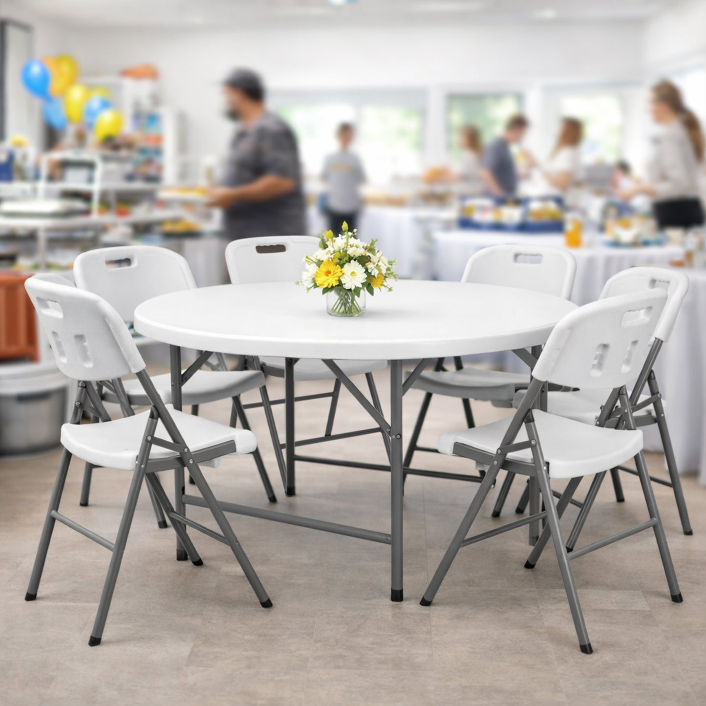 Regency Trestle 6 ft Round Folding Table 72"W x 72"D x 29"H (REG-TBM72RNDWH)