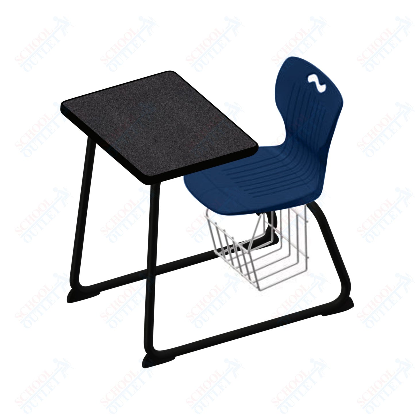 USA Capitol Ntersect 18" Seat Height Sled Combo Desk with Hard Plastic Top and Book Basket (N018)