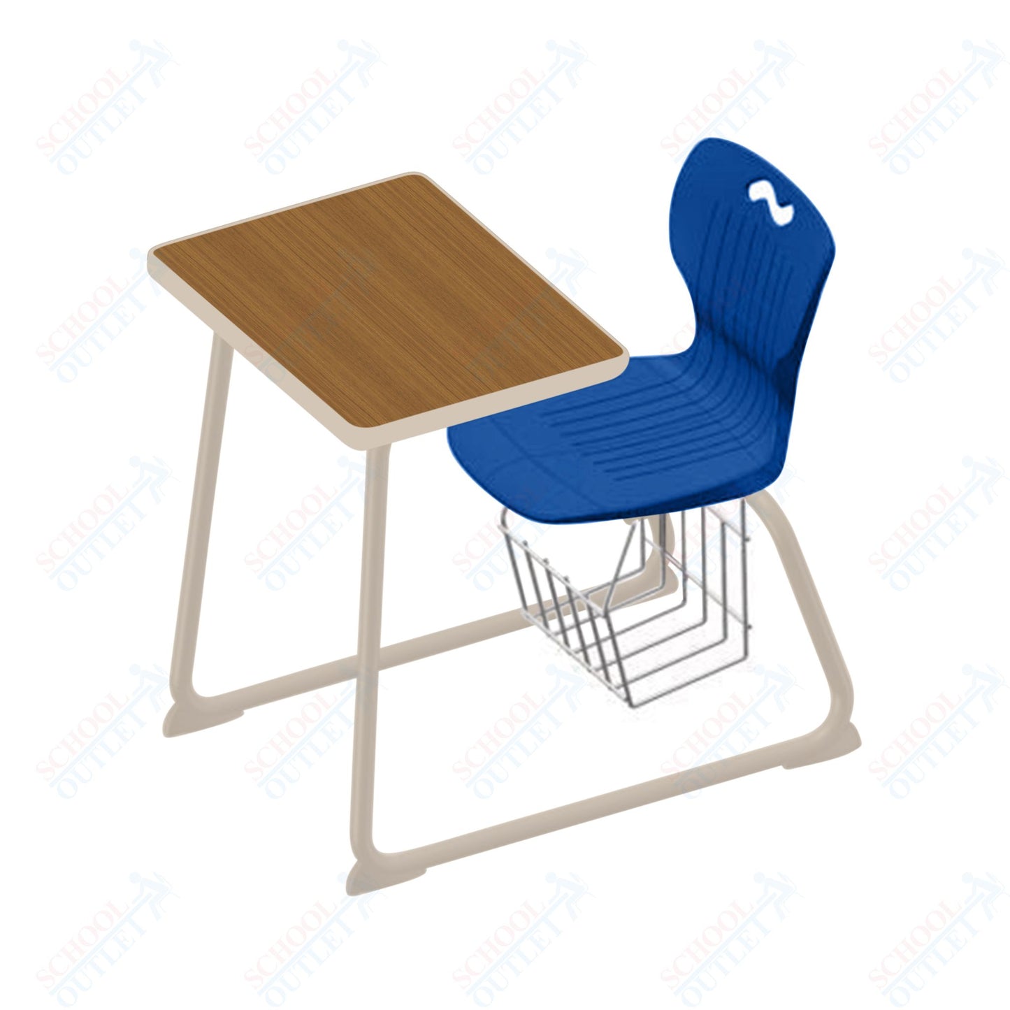 USA Capitol Ntersect 18" Seat Height Sled Combo Desk with Hard Plastic Top and Book Basket (N018)