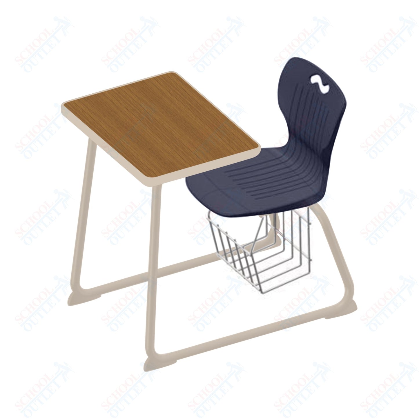 USA Capitol Ntersect 18" Seat Height Sled Combo Desk with Hard Plastic Top and Book Basket (N018)