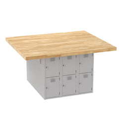 Diversified Woodcrafts 4-Station Workbench with 12 Steel Vertical Lockers - 64" W X 54" D