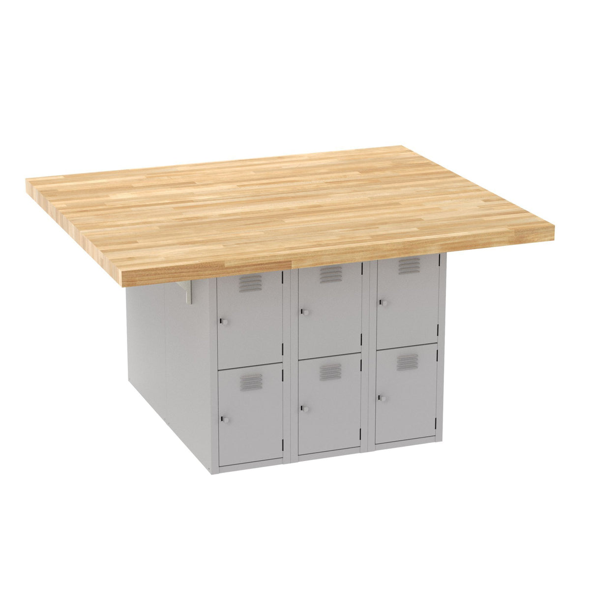 Diversified Woodcrafts 4-Station Workbench with 12 Steel Vertical Lockers - 64" W X 54" D