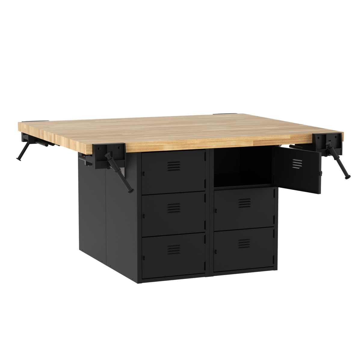 Diversified Woodcrafts 4-Station Workbench with 12 Steel Horizontal Lockers - 64"W x 54"D (DIV-WB12A)