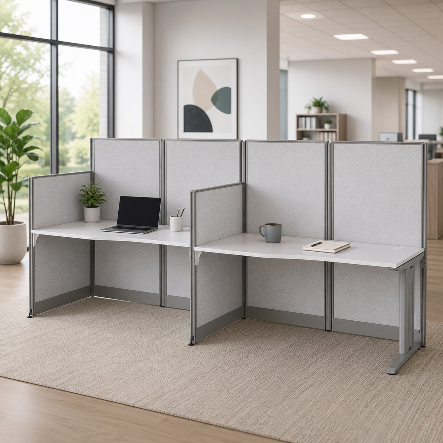 Regency Instant Office 2 Person In-Line Cubicle Panel Workstation 129"W x 33"D x 63"H (REG-WC36X92-03K-2P)