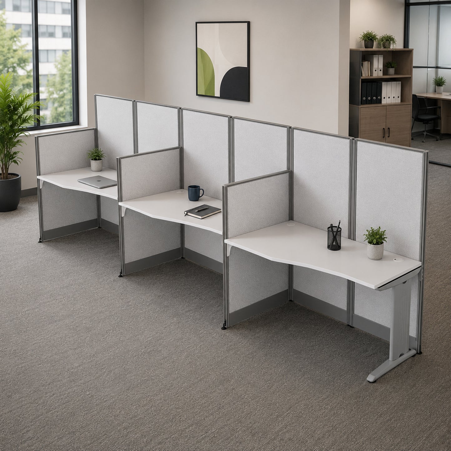 Regency Instant Office 3 Person In-Line Cubicle Panel Workstation 193"W x 33"D x 63"H (REG-WC36X92-03K-3P)