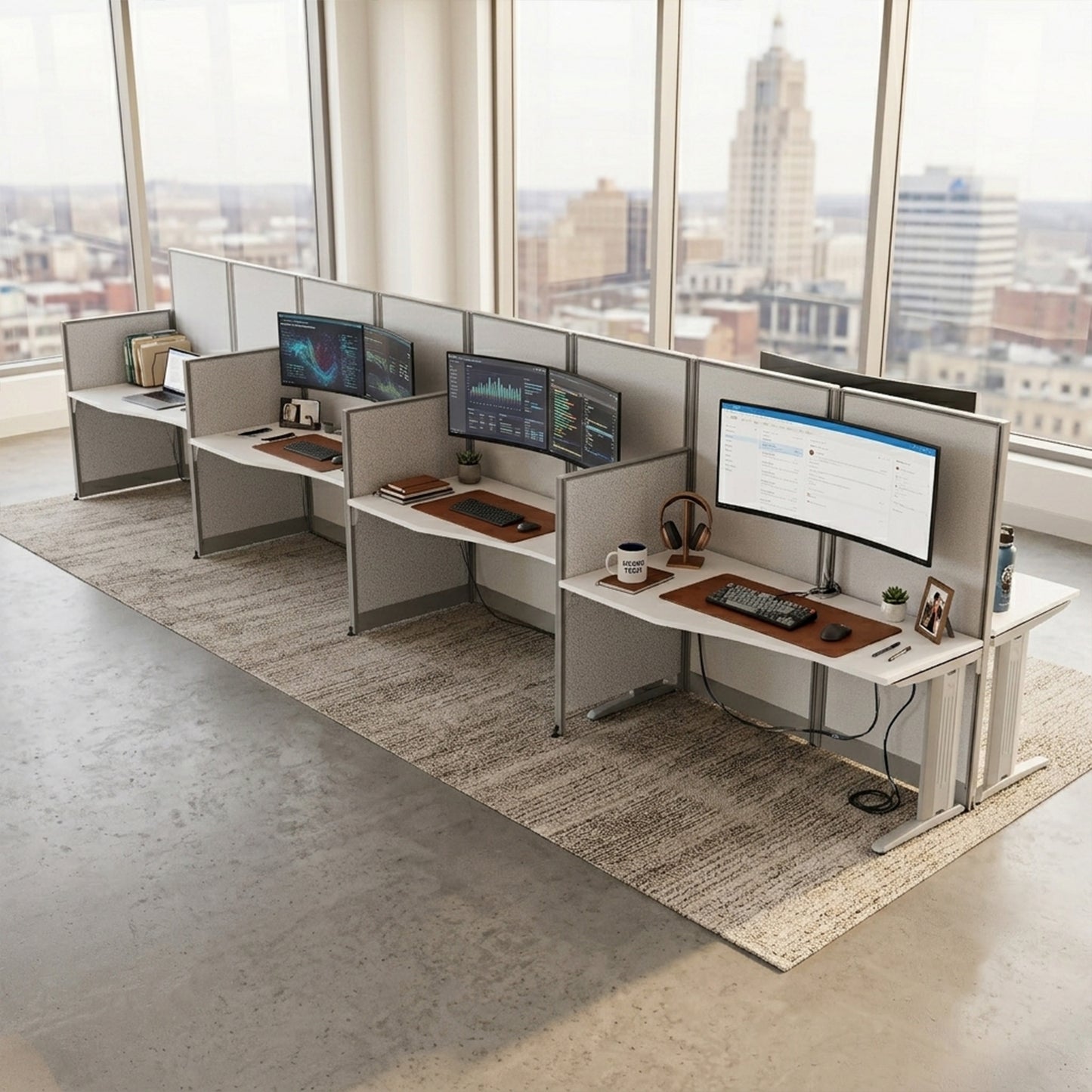 Regency Instant Office 4 Person In-Line Cubicle Panel Workstation 257"W x 33"D x 63"H (REG-WC36X92-03K-4P)