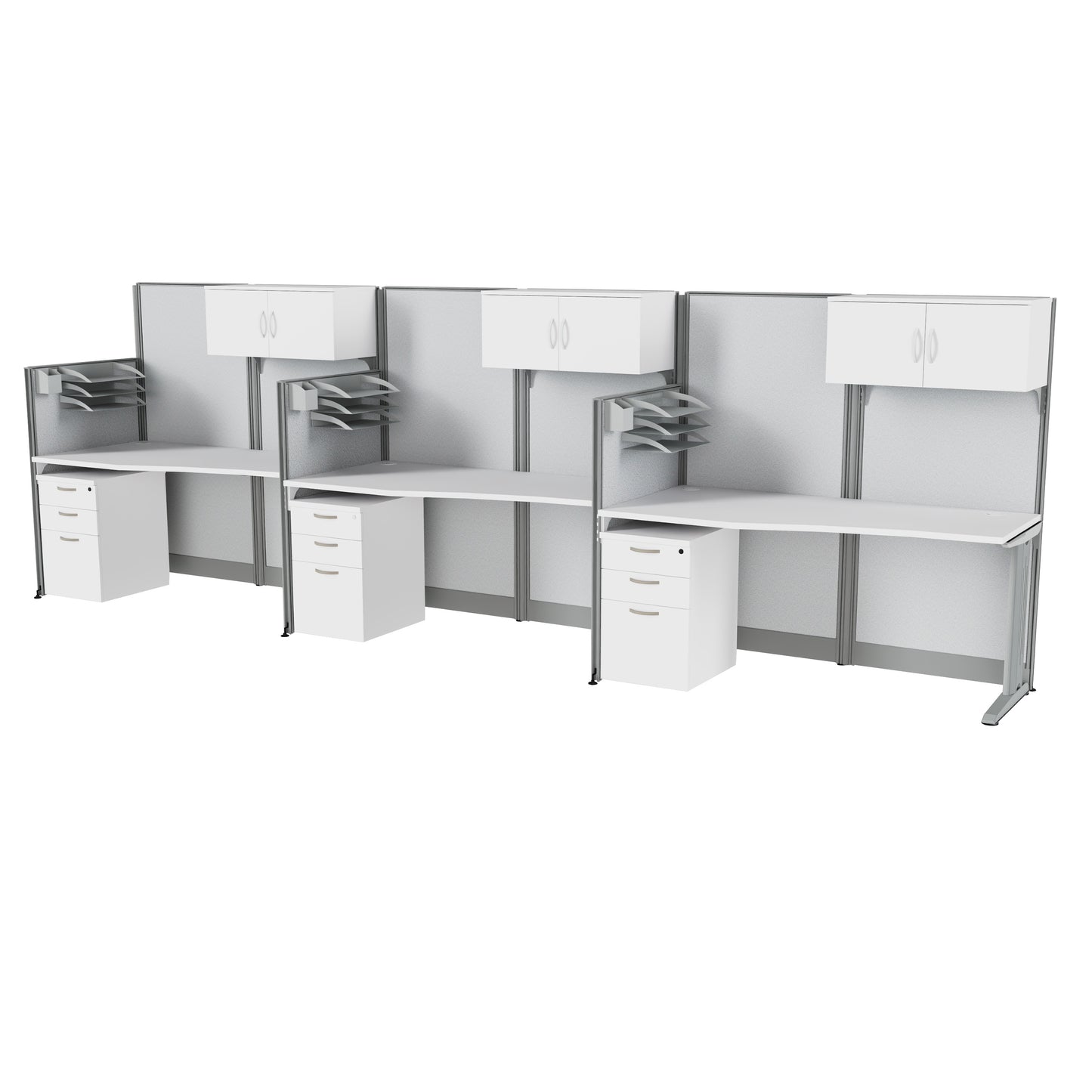 Regency Instant Office 3 Person In-Line Cubicle Panel Workstation with Storage 193"W x 33"D x 63"H (REG-WC36X92-03STGK-3P)