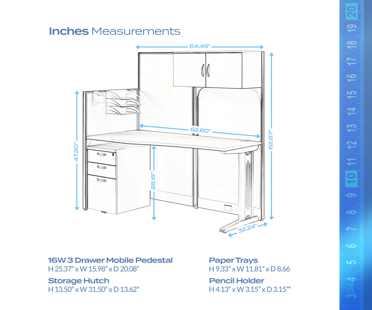 Regency Instant Office 3 Drawer Mobile Pedestal 16"W x 20.08"D x 25.37"H (REG-EOF116XX)