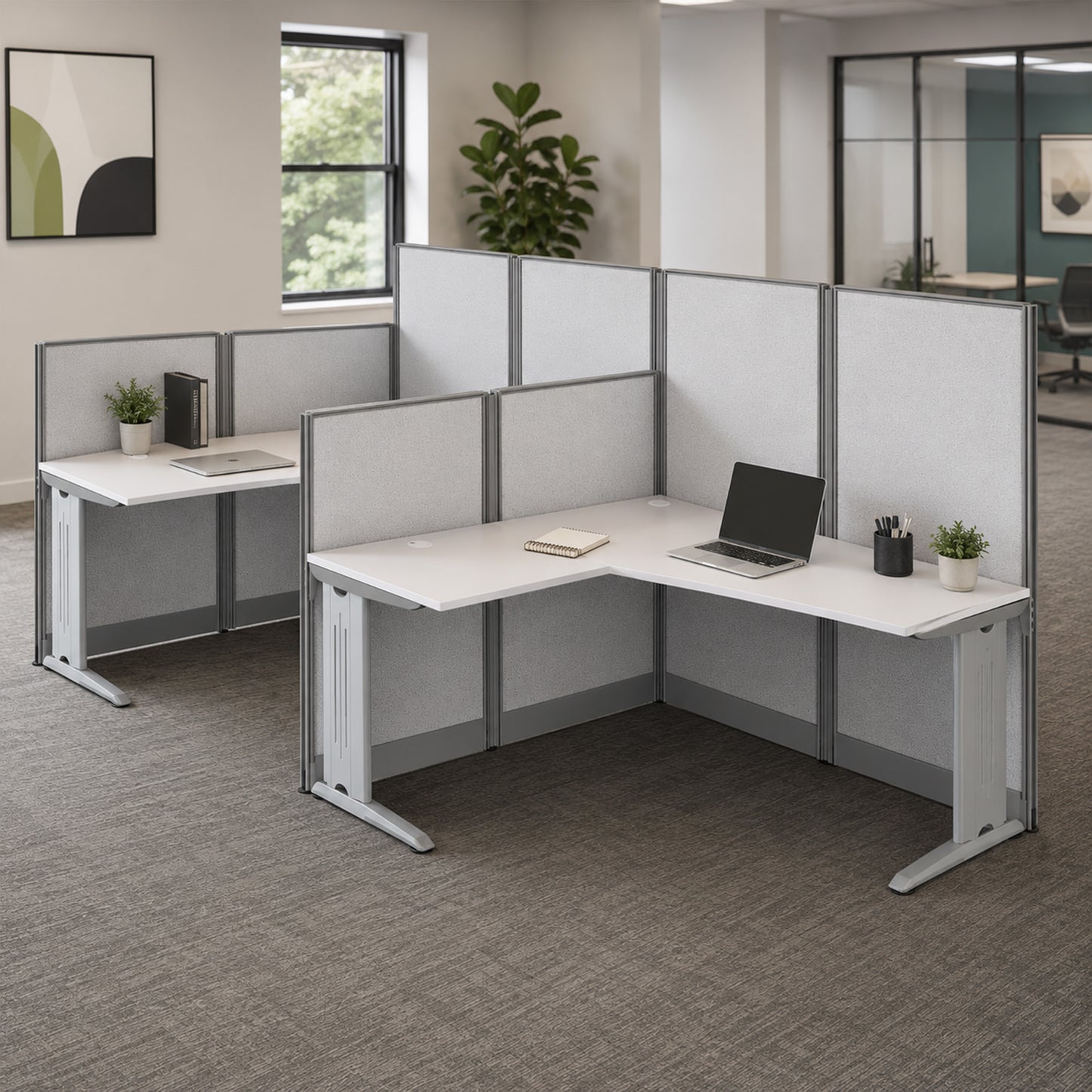 Regency Instant Office 2 Person F-Shaped Cubicle Panel Workstation 129"W x 33"D x 63"H (REG-WC36X94-03K-2P)