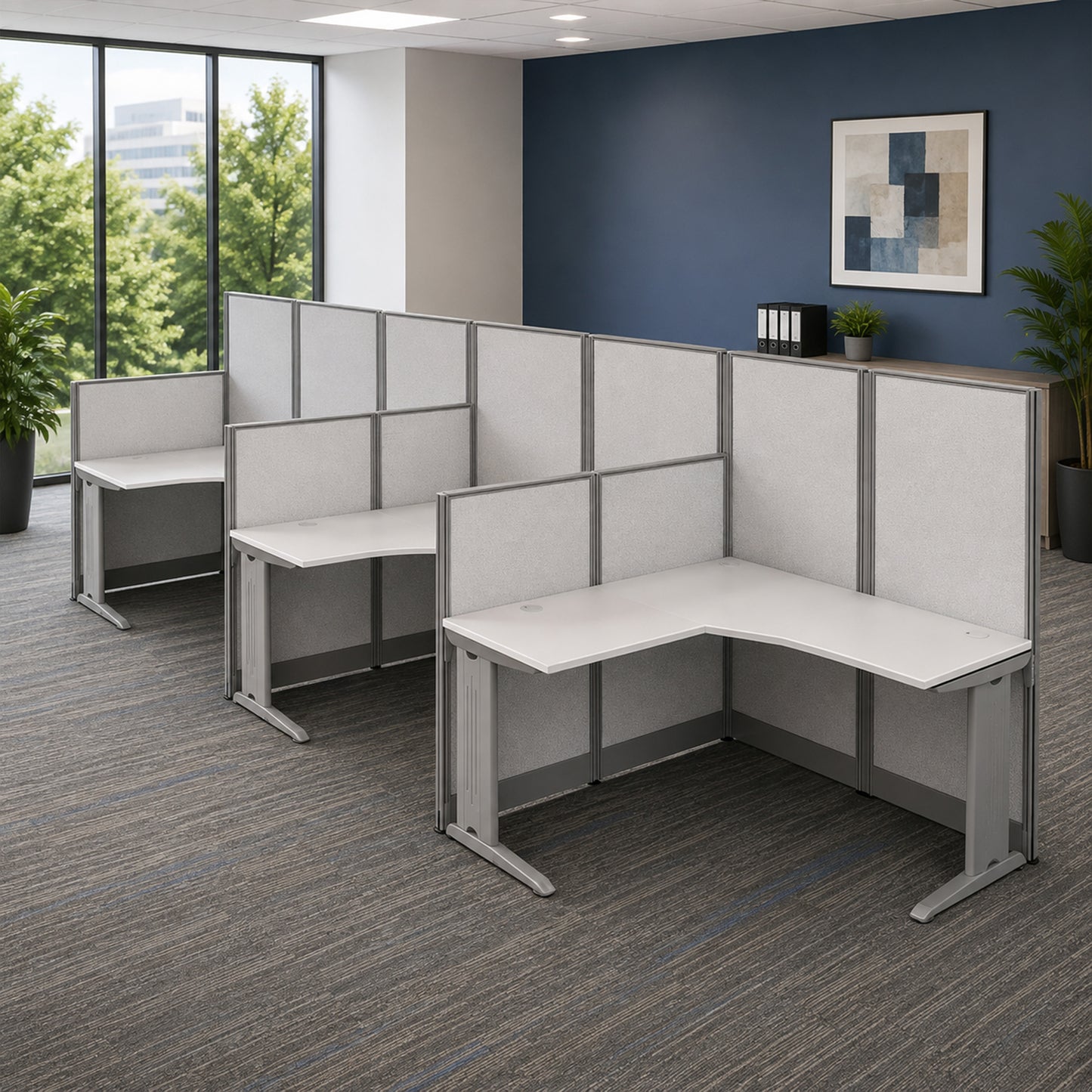 Regency Instant Office 3 Person F-Shaped Cubicle Panel Workstation 193"W x 33"D x 63"H (REG-WC36X94-03K-3P)