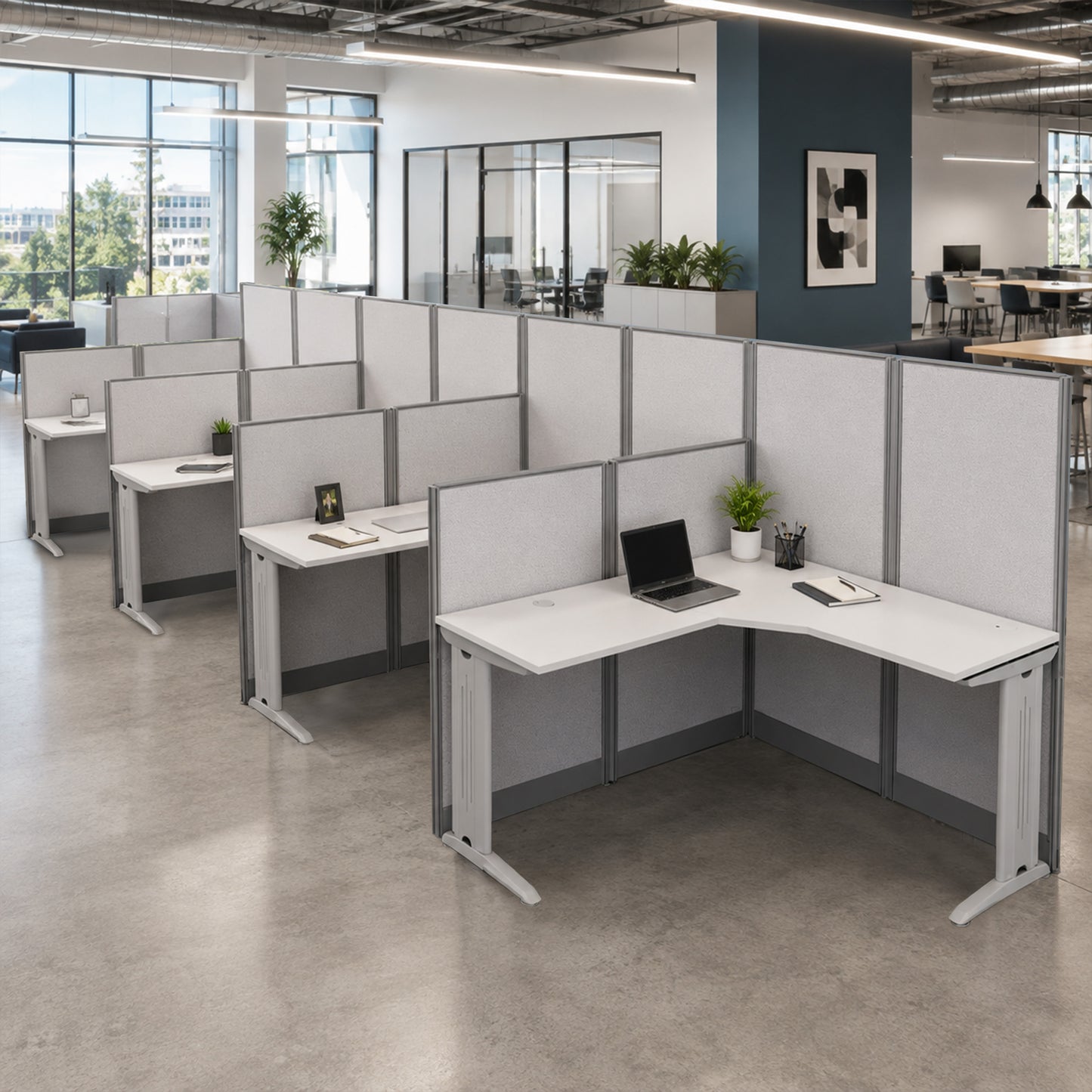 Regency Instant Office 4 Person F-Shaped Cubicle Panel Workstation 257"W x 33"D x 63"H (REG-WC36X94-03K-4P)