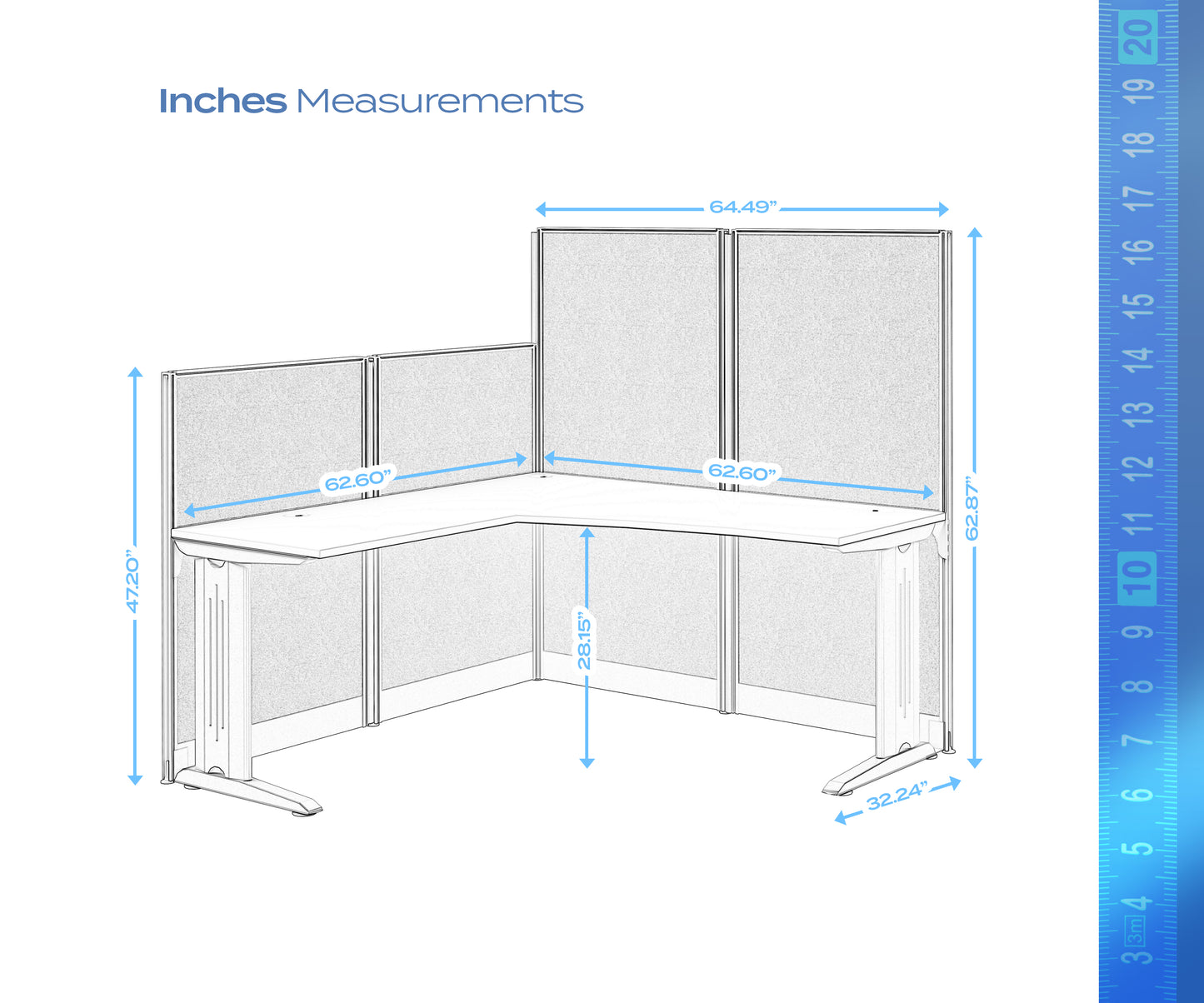 Regency Instant Office 3 Person F-Shaped Cubicle Panel Workstation 193"W x 33"D x 63"H (REG-WC36X94-03K-3P)