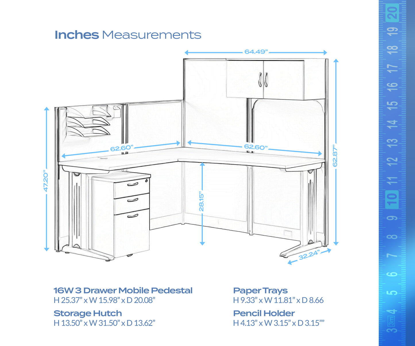 Regency Instant Office 4 Person F-Shaped Cubicle Panel Workstation with Storage 257"W x 33"D x 63"H (REG-OIAH007XX)