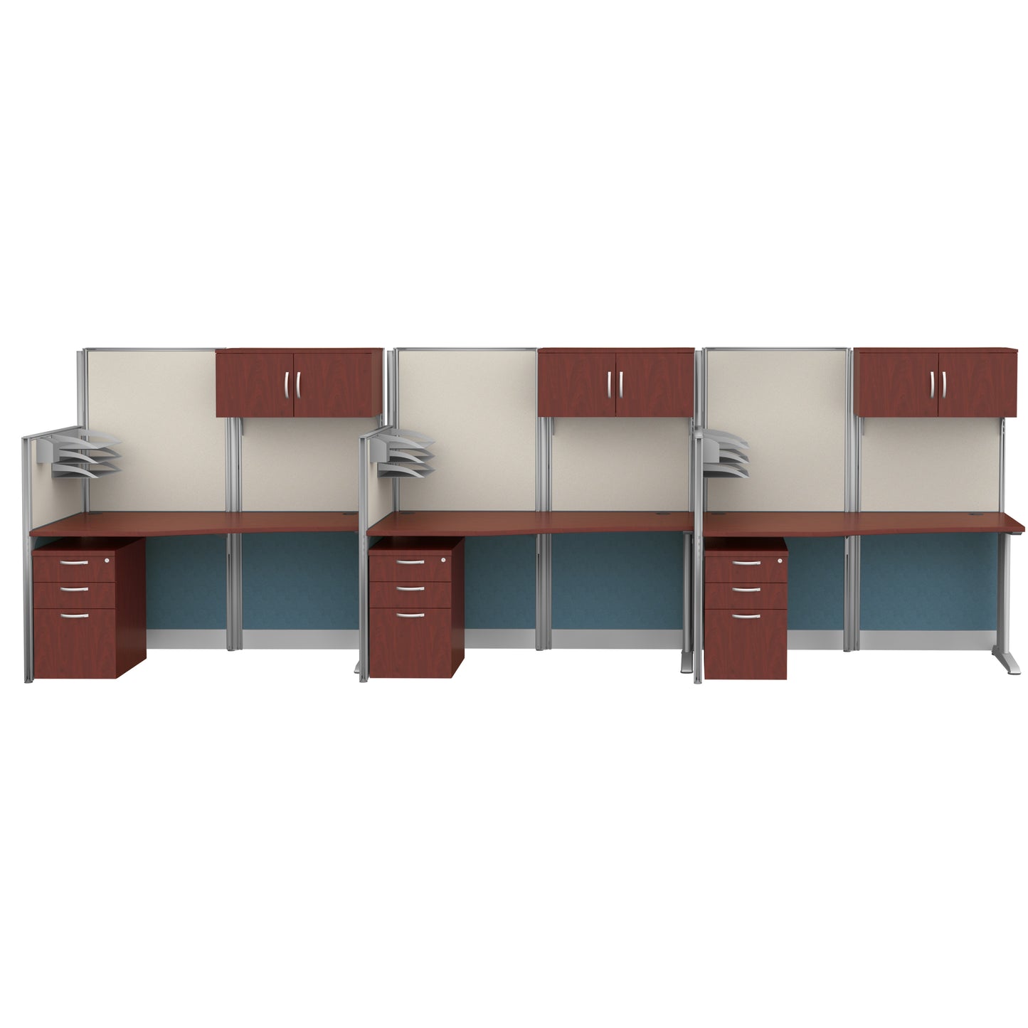 Regency Instant Office 3 Person In-Line Cubicle Panel Workstation with Storage 193"W x 33"D x 63"H (REG-WC36X92-03STGK-3P)