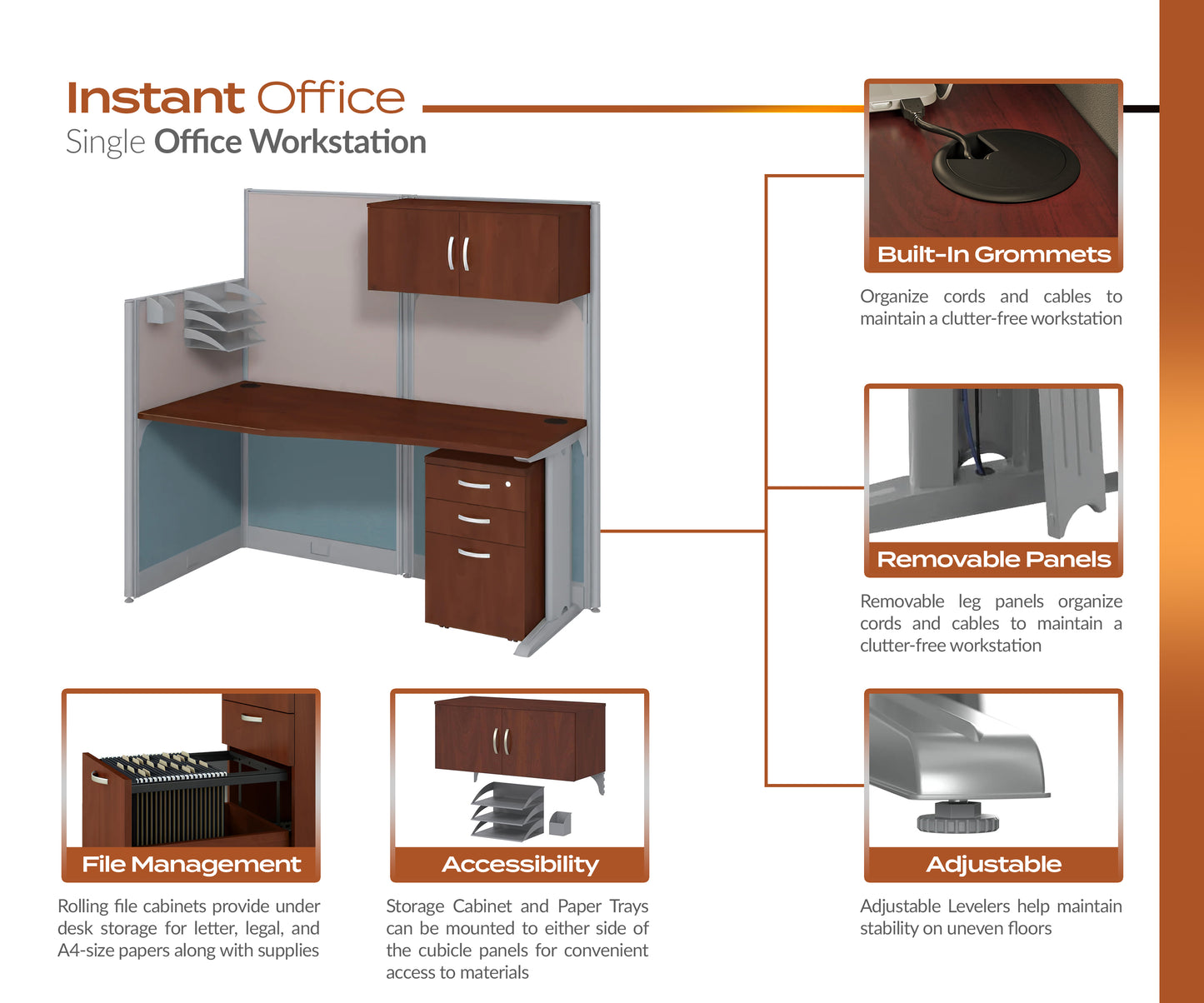 Regency Instant Office Straight Workstation Panel with Storage 65"W x 33"D x 63"H (REG-WC36X92-03STGK)