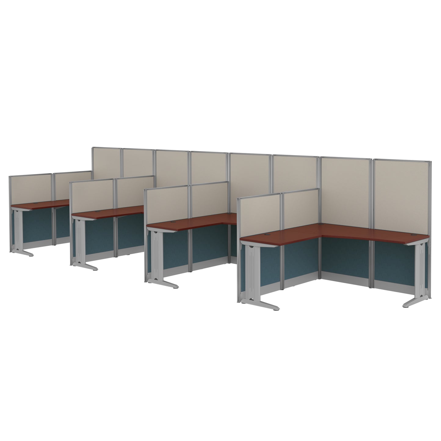 Regency Instant Office 4 Person F-Shaped Cubicle Panel Workstation 257"W x 33"D x 63"H (REG-WC36X94-03K-4P)