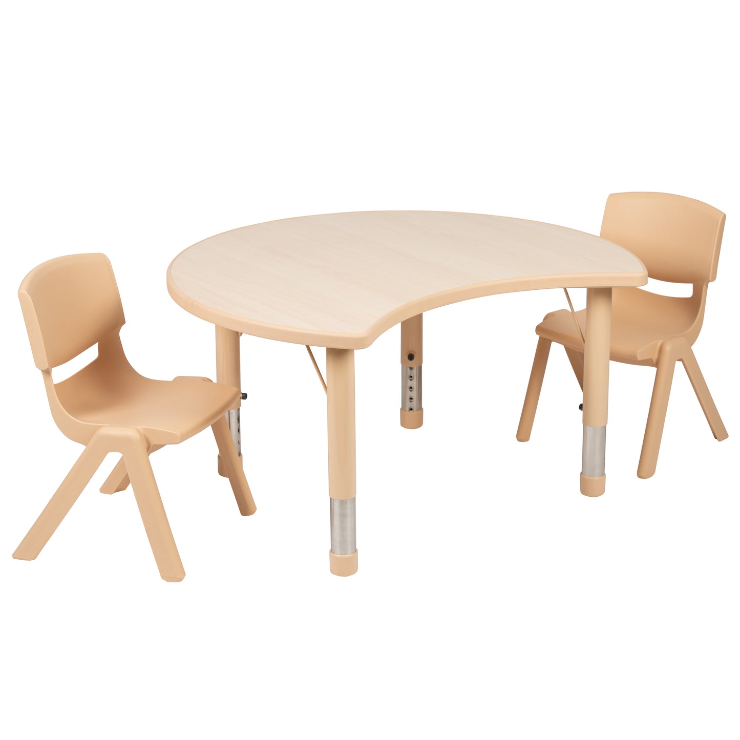 Emmy 25.125"W x 35.5"L Crescent Natural Plastic Height Adjustable Activity Table Set with 2 Chairs